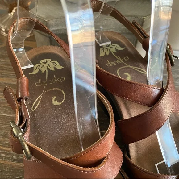 Dansko Frida Leather Platform Open Toe Studded Wedge Sandals Womens 40 Tan Brown - Picture 4 of 6